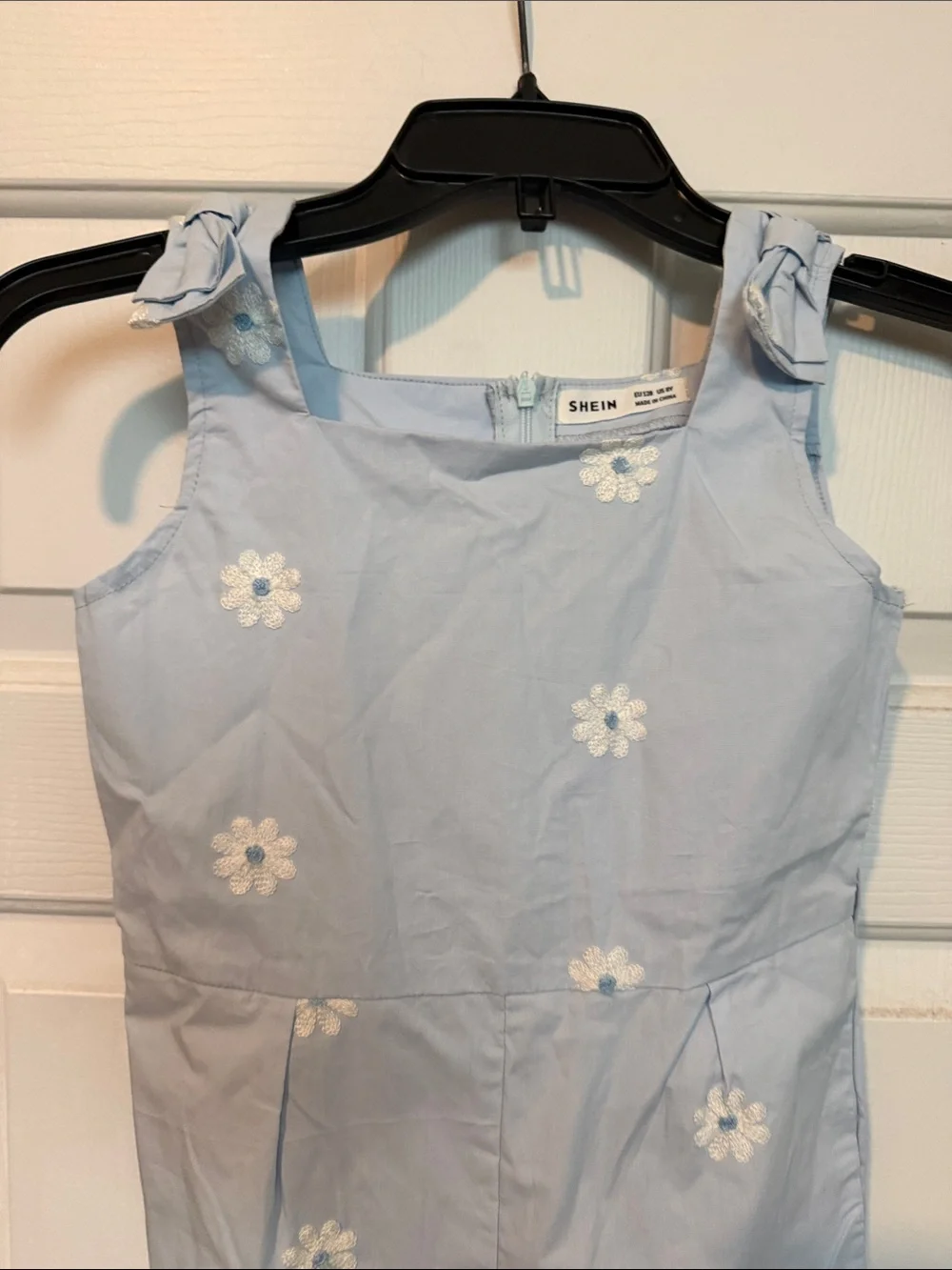 SHEIN Light Blue Floral Embroidered Girls One-Piece